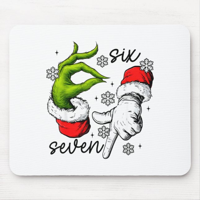Mousepad Funny Six Seven 67 Meme 6 7 Christmas Elf Hand Boy (Frente)
