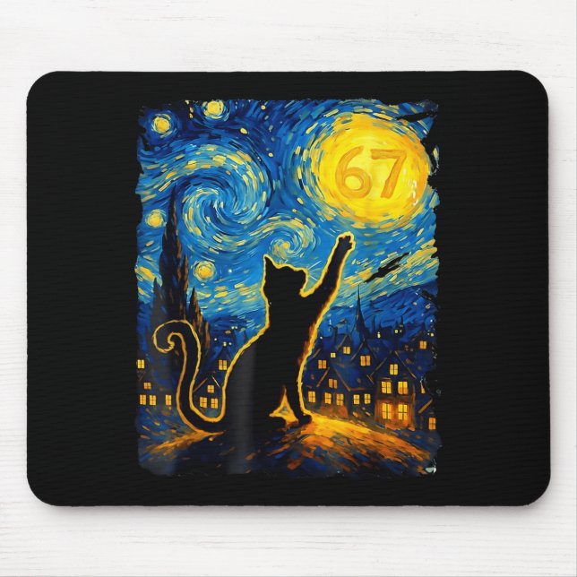 Mousepad Funny Six Seven 6 7 Meme Starry Night Van Gogh Bla (Frente)