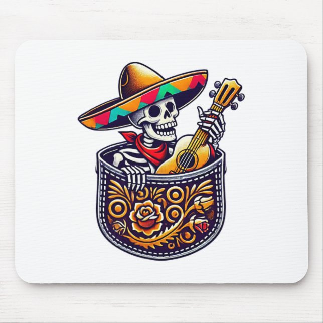 Mousepad Funny Skeleton Mariachi Guitarra Cinco De Maio (Frente)