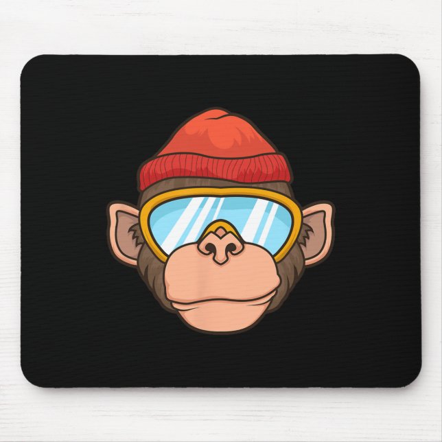 Mousepad Funny Ski Monkey Goggles Gorilla Skiing Mountain G (Frente)