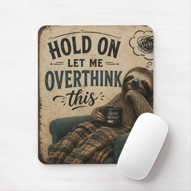 Mousepad Funny Sloth Hold On Let Me Overthink This | Rustic (Com mouse)