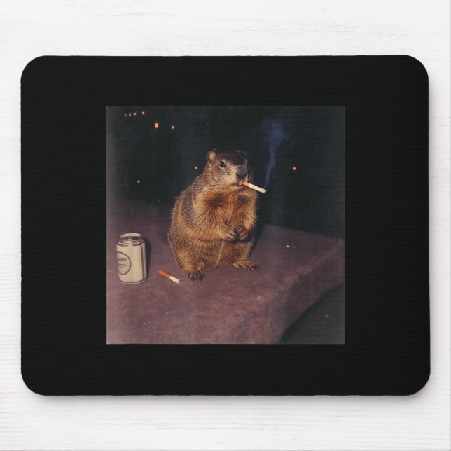 Mousepad Funny Smoking Groundhog Cigarette Gen Z Retro Meme (Frente)