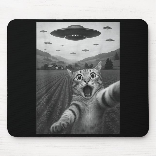 Mousepad Funny Surprised Ed Cat Selfie With Alien Ufo Cat U (Frente)
