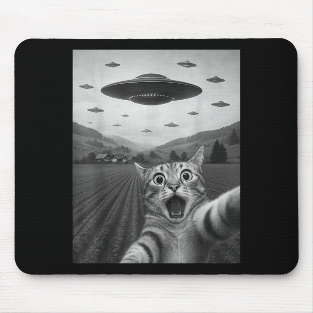 Mousepad Funny Surprised Ed Cat Selfie With Alien Ufo Cat U (Frente)