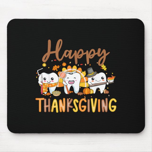 Mousepad Funny Teeth Thanksgiving Dentist Turkey Dental Squ (Frente)