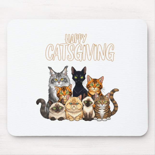 Mousepad Funny Thanksgiving Cat Lovers Gift Happy Catsgivin (Frente)