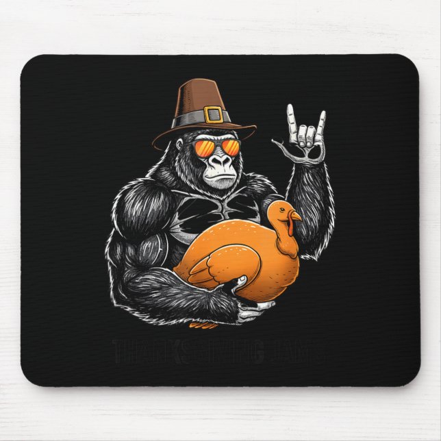 Mousepad Funny Thanksgiving Gorilla Holding Turkey Lgrim Ha (Frente)