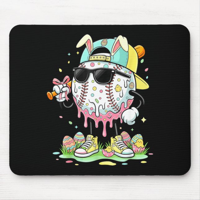 Mousepad Funny tie dye rabbit baseball easter bunny men boy (Frente)