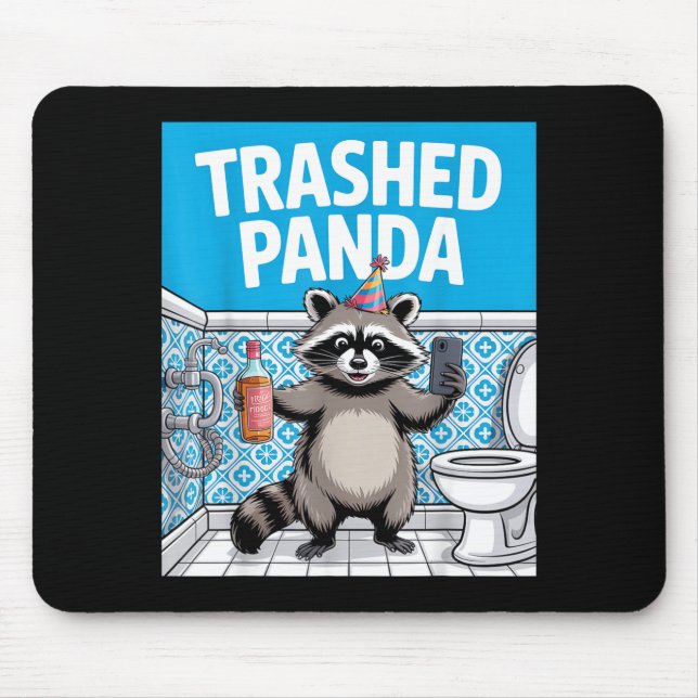 Mousepad Funny Trashed Panda Raccoon Gets Drunk 1ff512797a7 (Frente)