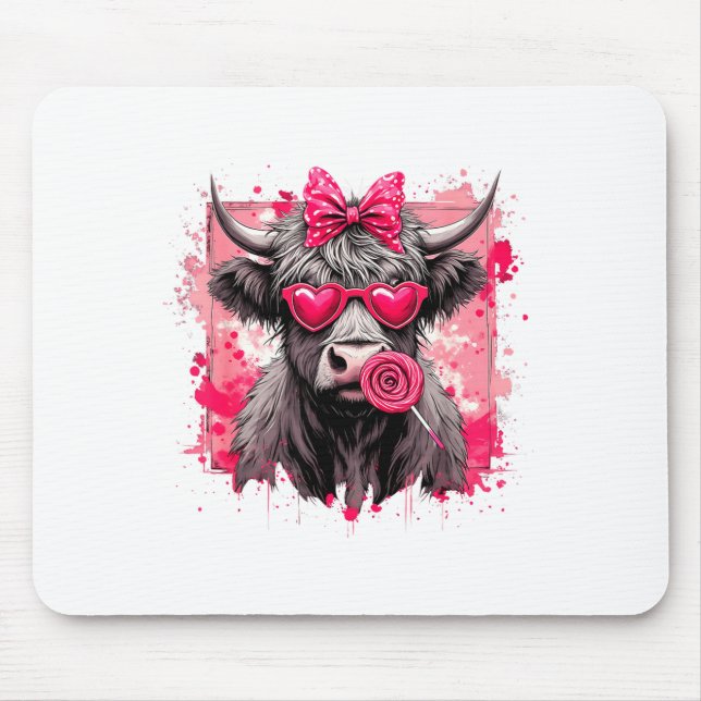 Mousepad Funny Valentine Highland Cow Lollip Heart Art Nk L (Frente)