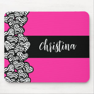 Mousepad Fuschia cor-de-rosa preto branco padrão da zebra