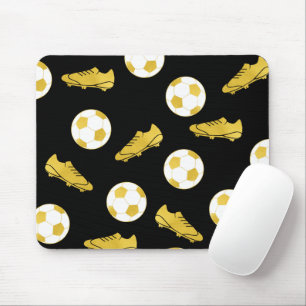 Mousepad Futebol Clássico Elegante Dourado Limpa Bola Preta