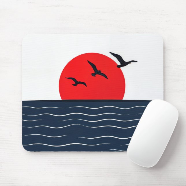 Mousepad Gaivotas no Sol Vermelho com Oceano (Com mouse)