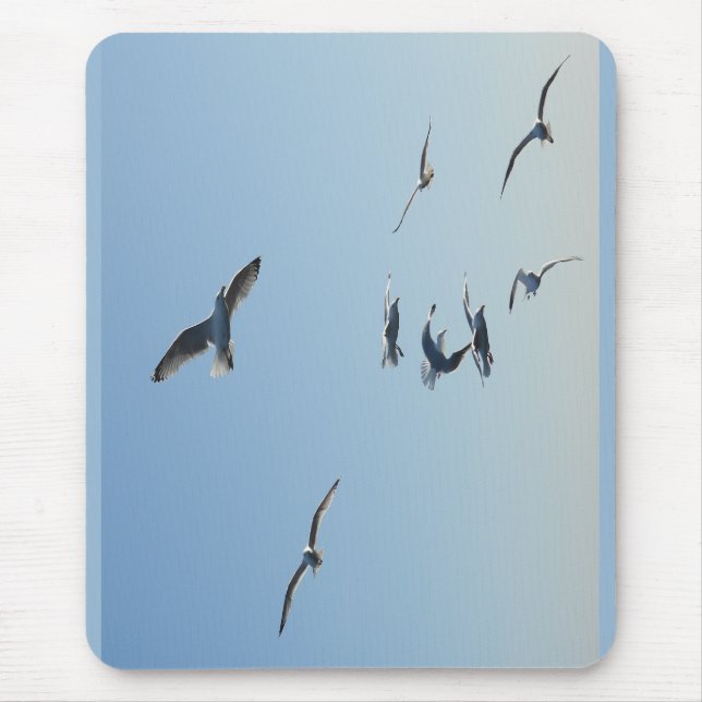 Mousepad Gaivotas Voadoras Pássaro Oceano Costeiro Natureza (Frente)