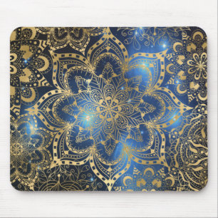 Mousepad Galáxia Azul Elegante Dourada Mandala