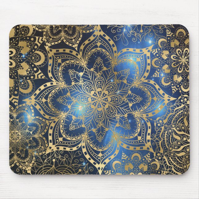 Mousepad Galáxia Azul Elegante Dourada Mandala (Frente)