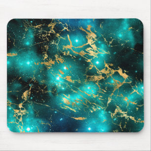 Mousepad Galáxia de Mármore Verde e Dourado em Aquarela Imp