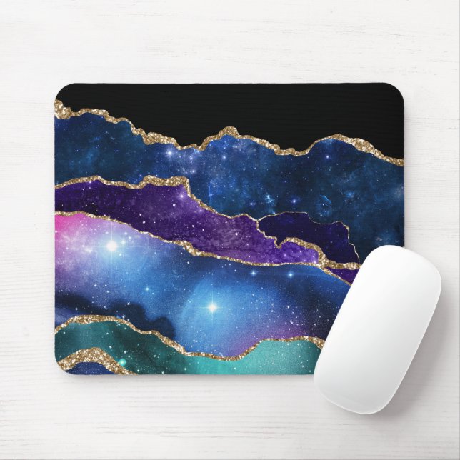 Mousepad Galáxia de Pedra Agácida Marmoreada Faux Brilhante (Com mouse)