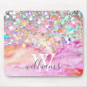 Mousepad Galáxia Rosa Glitter Holográfico Elegante