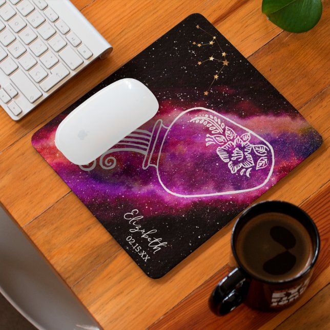 Mousepad Galaxy Aquarius Nome Personalizado Sinal Zodiac (Criador carregado)