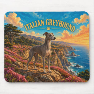 Mousepad Galgo Italiano, Aquarela Vintage Big Sur