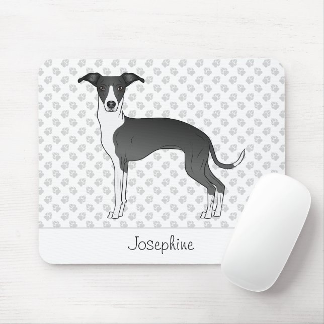 Mousepad Galgo Italiano Preto E Branco Com Nome Personaliza (Com mouse)