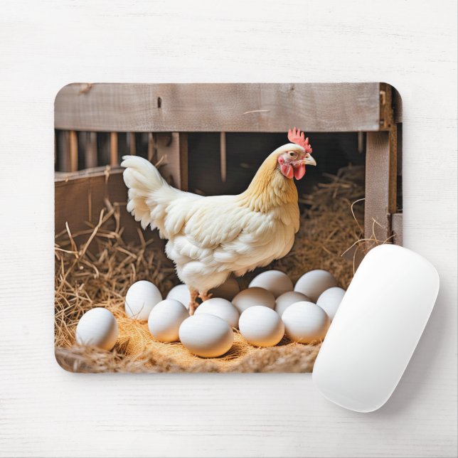 Mousepad Galinha Com Ovos Brancos (Com mouse)