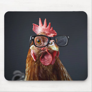Mousepad Galinha Engraçada Vestindo Óculos