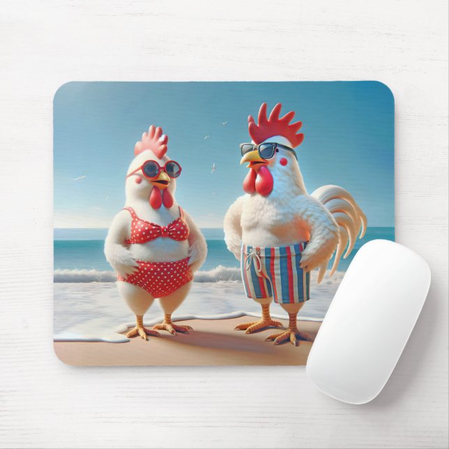 Mousepad Galinhas Brancas Vestindo maiôs (Com mouse)
