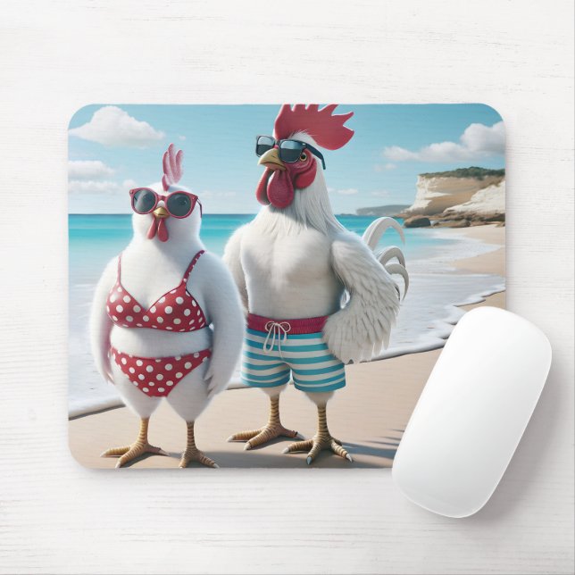 Mousepad Galinhas Brancas Vestindo maiôs (Com mouse)