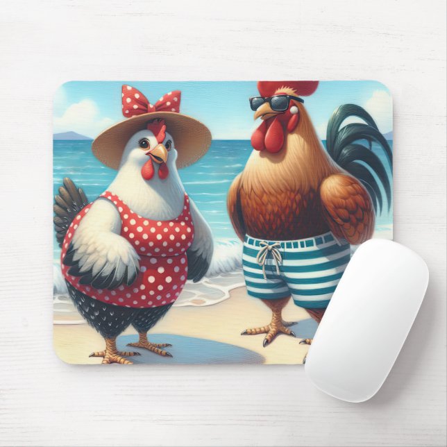 Mousepad Galinhas da Praia Vestindo maiôs (Com mouse)