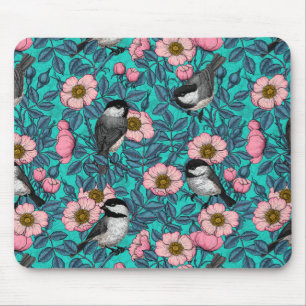 Mousepad Galinhas em rosa selvagem, rosa e azul