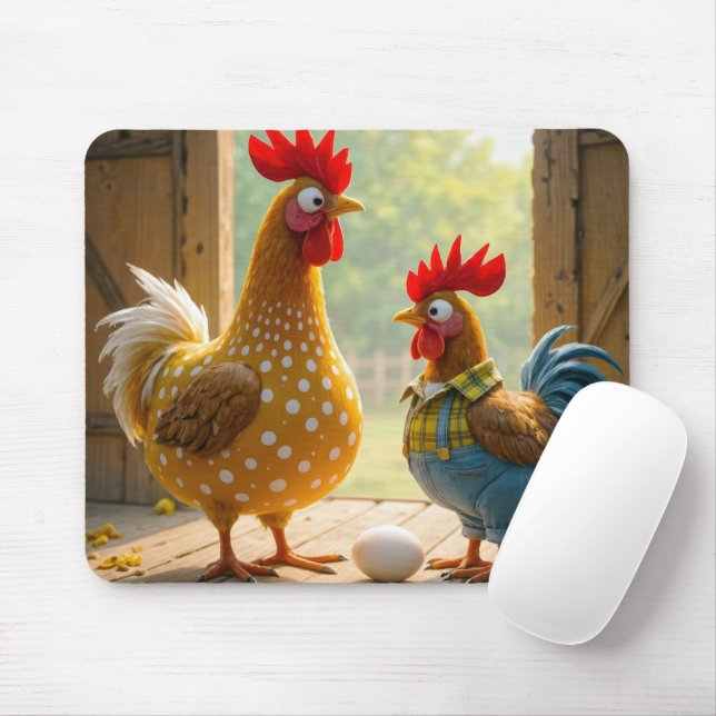 Mousepad Galinhas fazendas Com Ovo Branco (Com mouse)