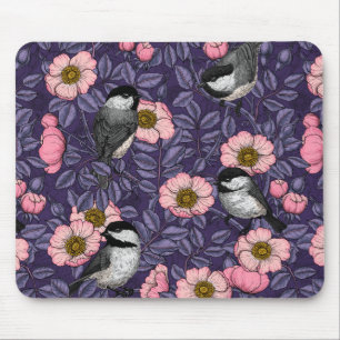 Mousepad Galinhas na rosa selvagem de rosa e violeta