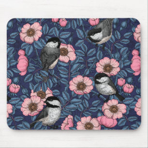 Mousepad Galinhas na rosa selvagem em rosa e azul