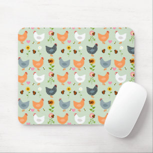 Mousepad Galinhas no Pad Verde do Mouse das Flores