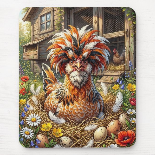 Mousepad Galinheiro Polonês Fofo e Caprichoso (Frente)
