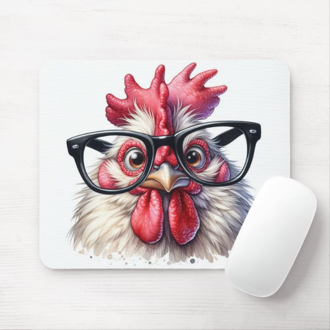 Mousepad Galo com Óculos Pretos (Com mouse)