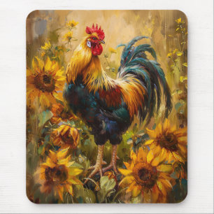 Mousepad Galo e Girassóis - Pintura a óleo
