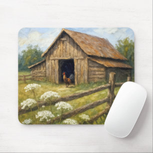 Mousepad Galo em um Quintal de Fazenda Pintura a Óleo