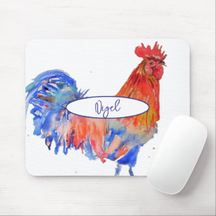 Mousepad Galo Vermelho Pintura Aquarela Caprichosa