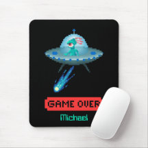 'Game Over' Alien Voando UFO Espaçonave, Pixel Art