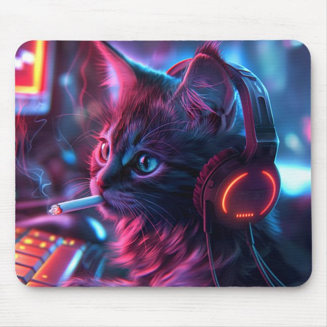 Mousepad Gamer Cat legal Fumando Engraçado (Frente)