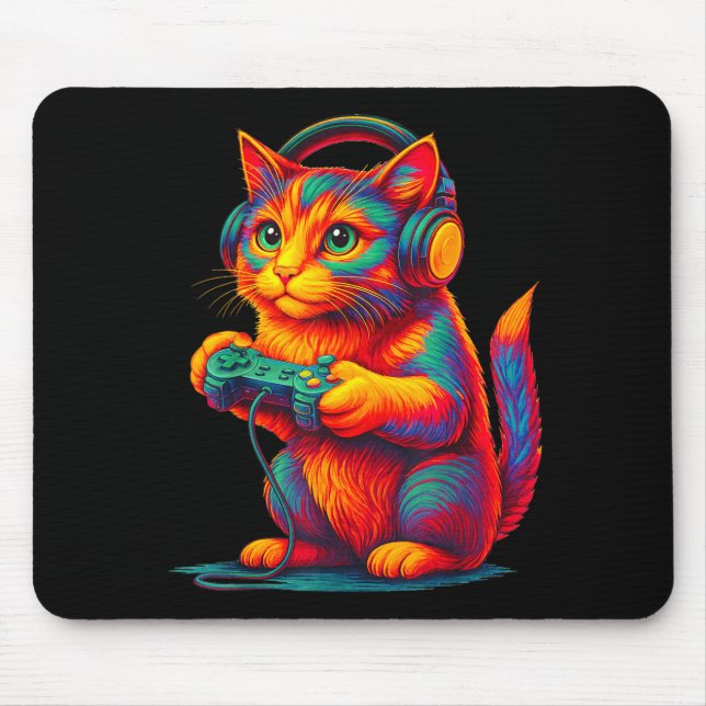 Mousepad Gamer Cat Video Games Boys Teen Men Girls Funny Gi (Frente)
