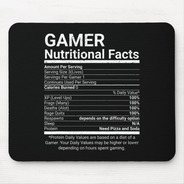 Mousepad Gamer Nutrition Facts Video Games Computer Nerd  (Frente)