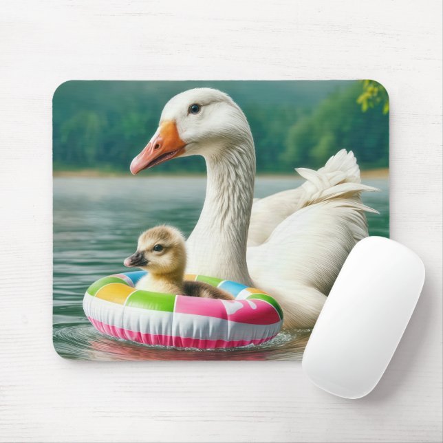 Mousepad Ganso branco com fosso num anel insuflável (Com mouse)