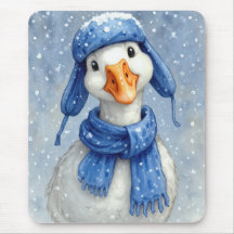 Ganso Branco de Inverno com Cachecol Azul