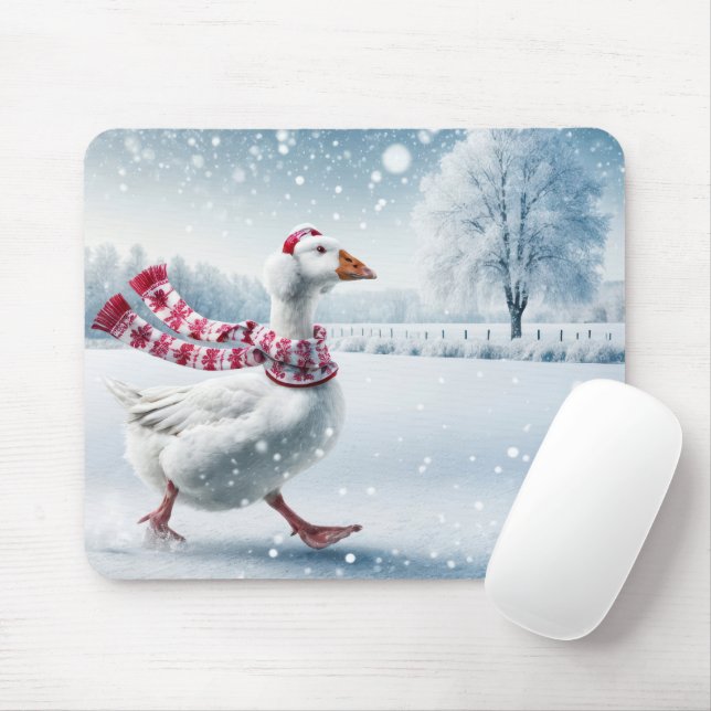 Mousepad Ganso de Natal andando em flocos de neve (Com mouse)