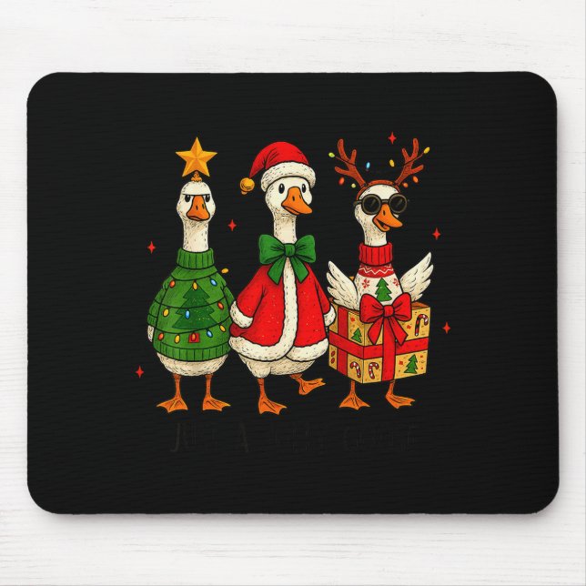 Mousepad Ganso de Natal Engraçado Gansos Alegres Papai Noel (Frente)