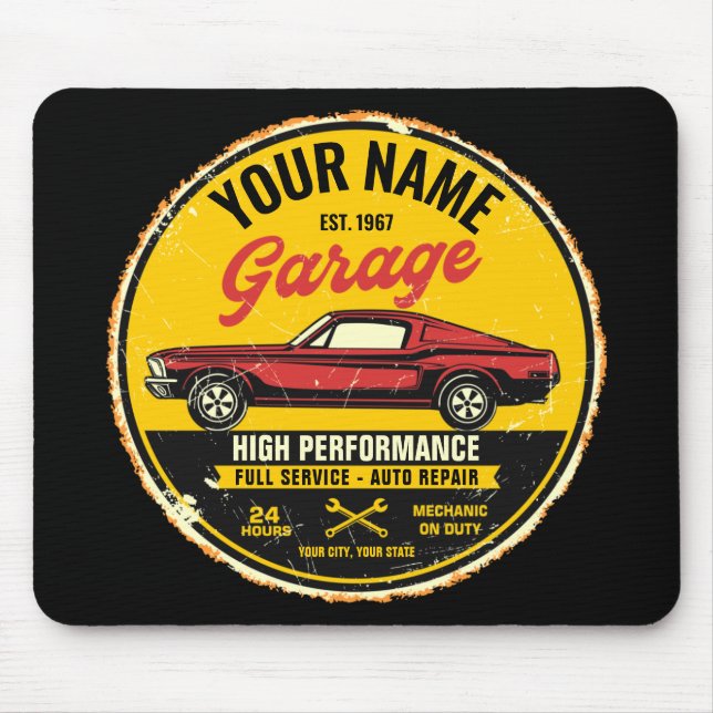 Mousepad Garagem de Carro Clássico Vermelho de Fastback 196 (Frente)